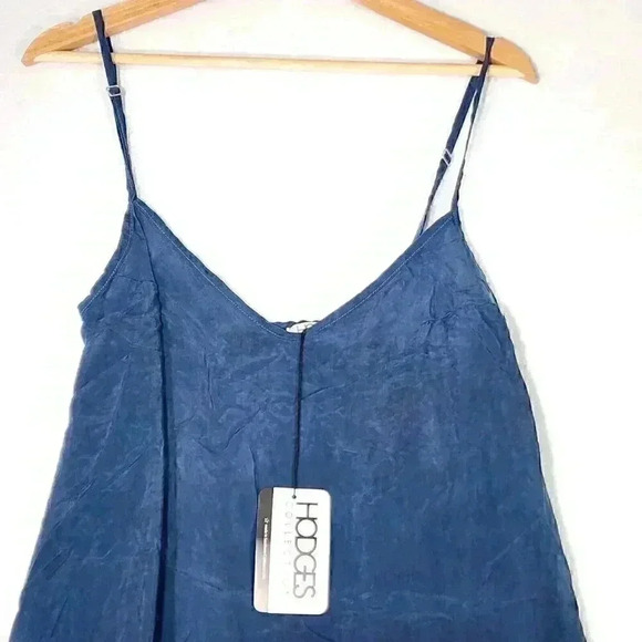 Hodges Collection Women's Navy White Dip Dress L Tie Dye Made in LA D242 NWT - Picture 4 of 15